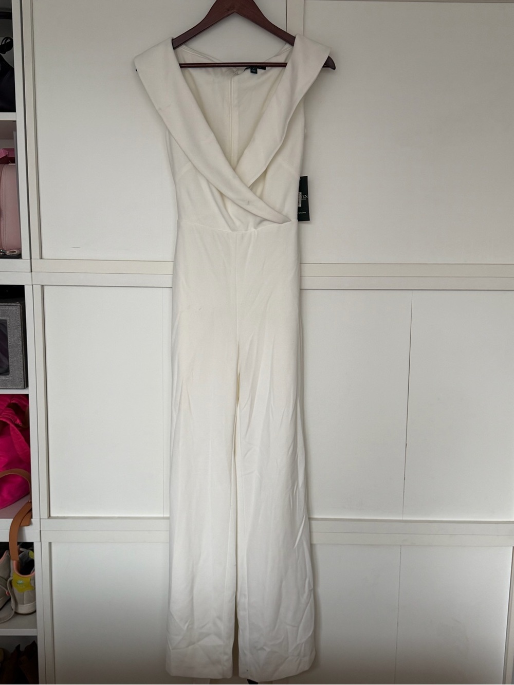 Lauren Ralph Lauren Ivory Draped V-Neck Wide-Leg Jumpsuit